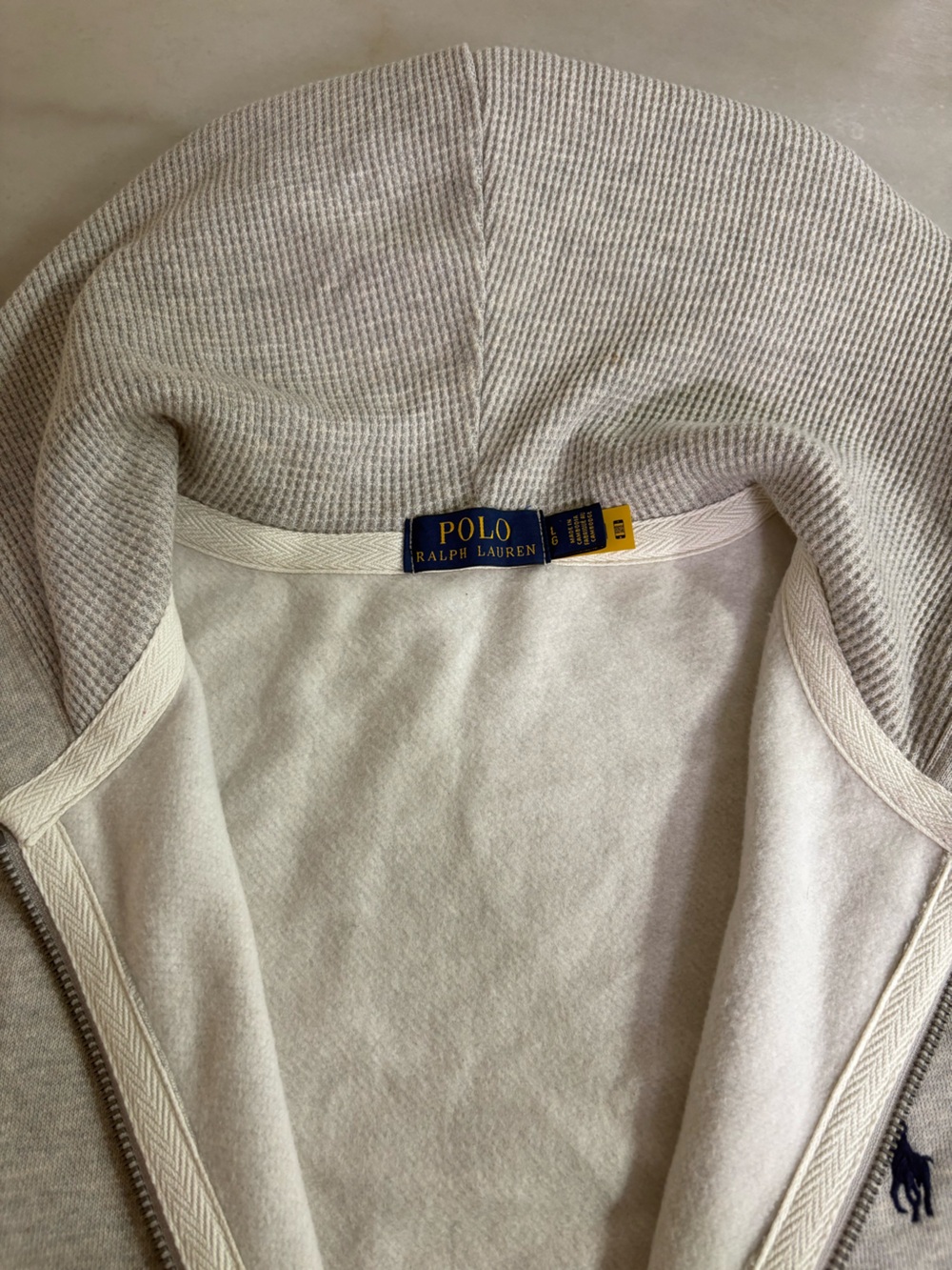 Ralph Lauren Light Gray Full-Zip Hoodie with Navy Pony - Picture 3 of 8